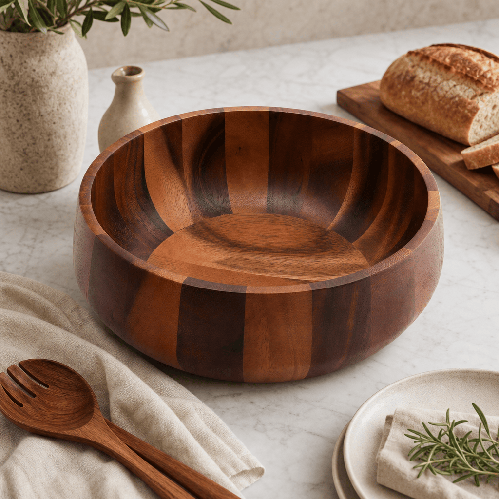 Arthur Court Wood Bowls / Boards Modern Round Acacia Wood Salad  Bowl Large