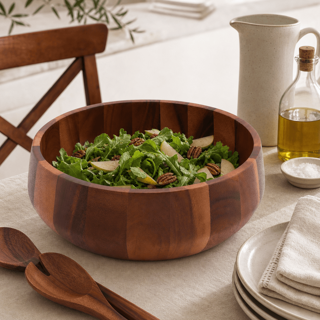 Arthur Court Wood Bowls / Boards Modern Round Acacia Wood Salad  Bowl Large