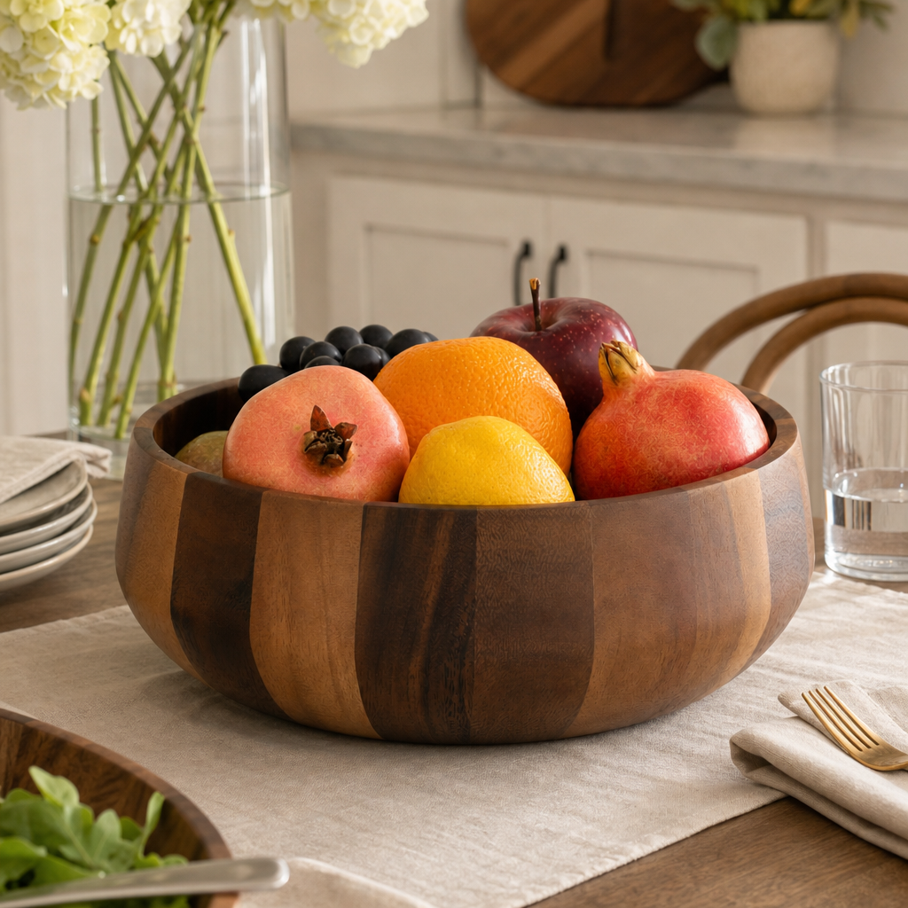 Arthur Court Wood Bowls / Boards Modern Round Acacia Wood Salad  Bowl Large