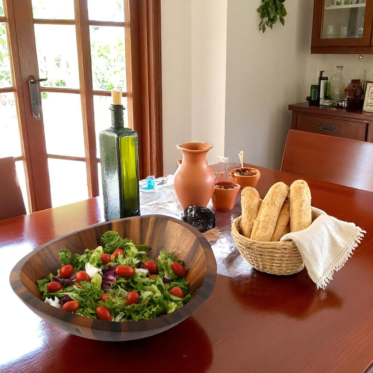 Arthur Court Wood Bowls / Boards Munich Pattern Large Acacia  Wood Salad Bowl