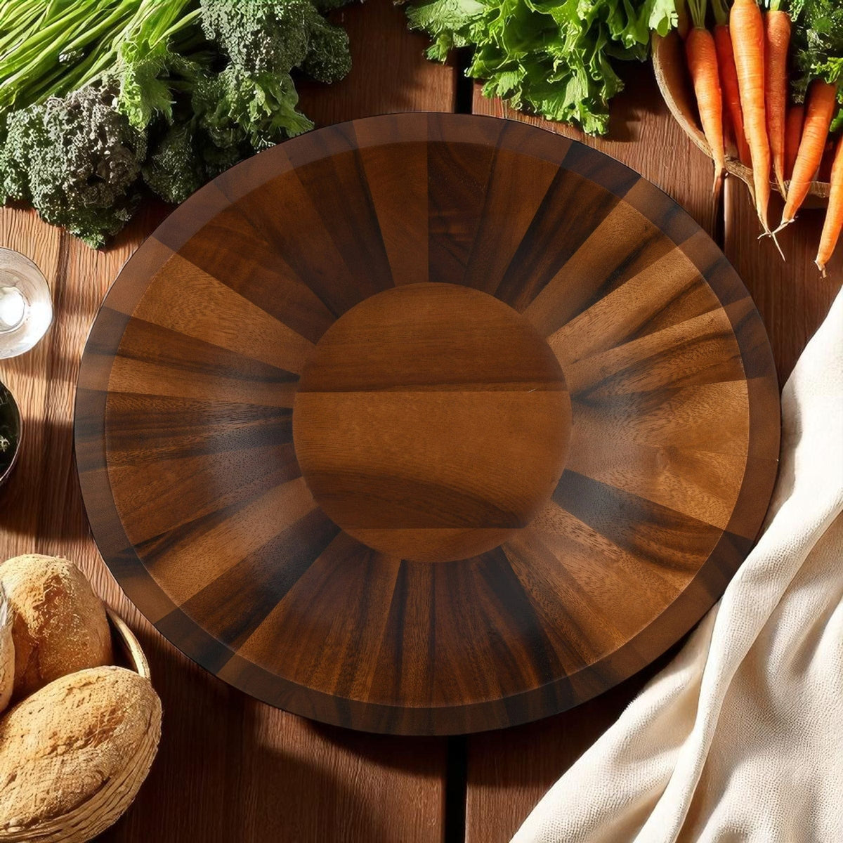 Arthur Court Wood Bowls / Boards Munich Pattern Large Acacia  Wood Salad Bowl