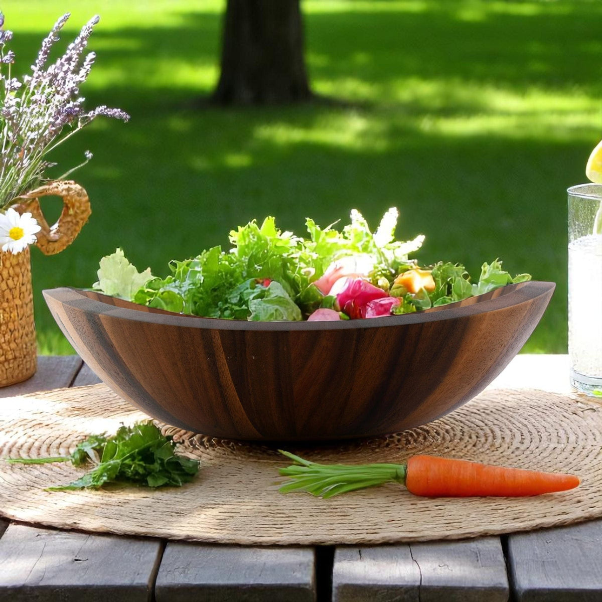 Arthur Court Wood Bowls / Boards Munich Pattern Large Acacia  Wood Salad Bowl