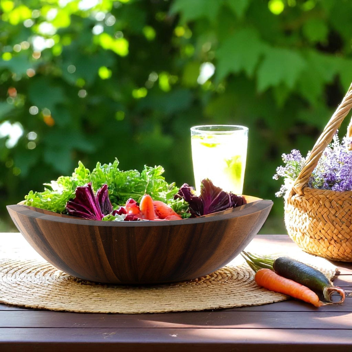Arthur Court Wood Bowls / Boards Munich Pattern Large Acacia  Wood Salad Bowl
