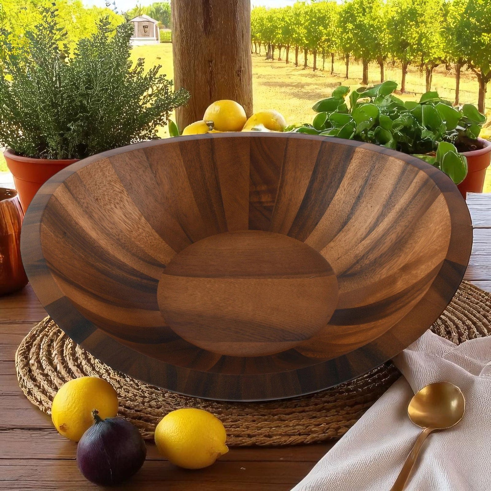 Arthur Court Wood Bowls / Boards Munich Pattern Large Acacia  Wood Salad Bowl