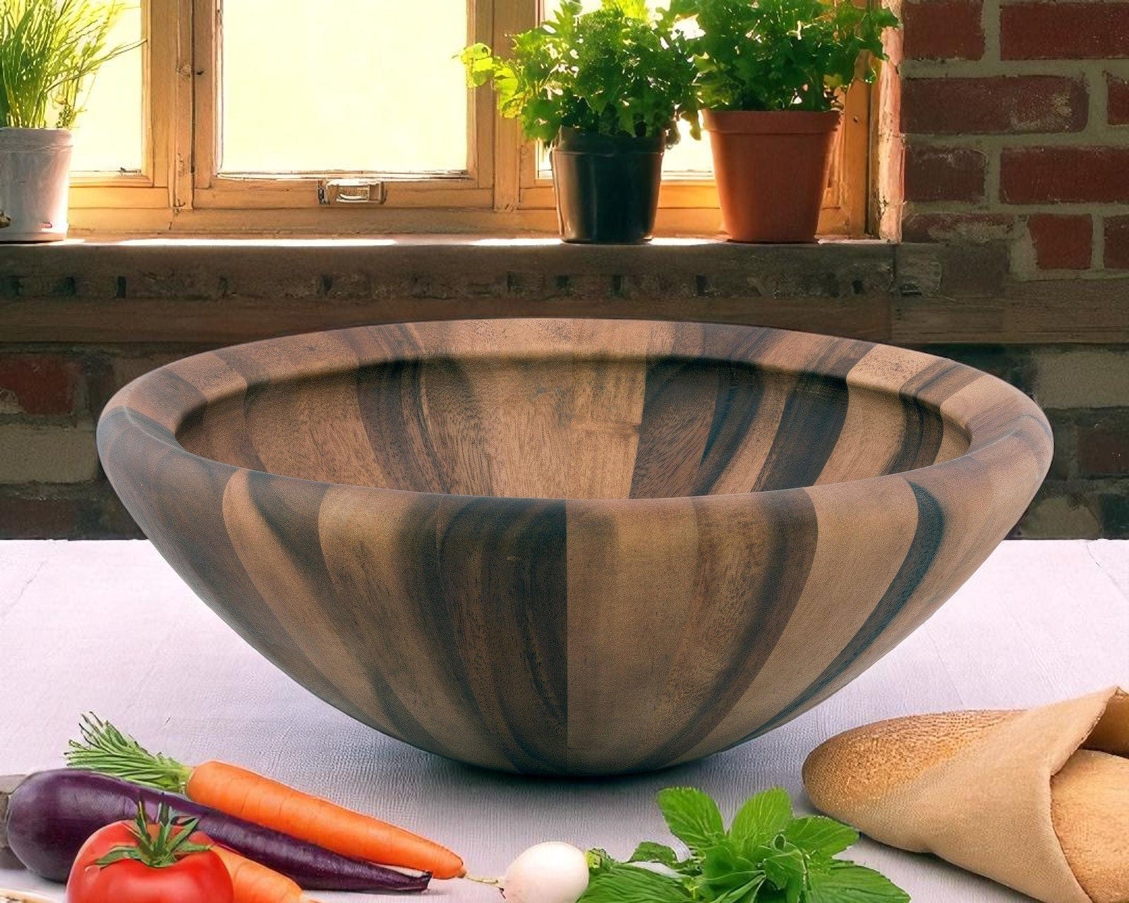 Arthur Court Wood Bowls / Boards Salinas Style Wooden Acacia Salad Bowl Large