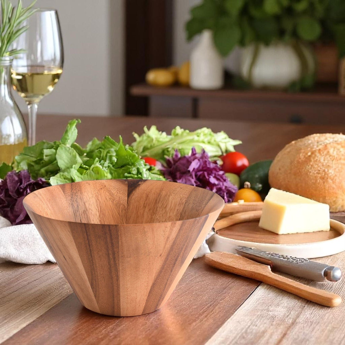 Arthur Court Wood Bowls / Boards Straight Side Wooden Acacia Salad Bowl Large