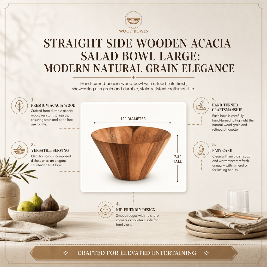 Arthur Court Wood Bowls / Boards Straight Side Wooden Acacia Salad Bowl Large