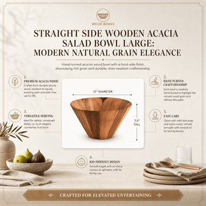 Arthur Court Wood Bowls / Boards Straight Side Wooden Acacia Salad Bowl Large