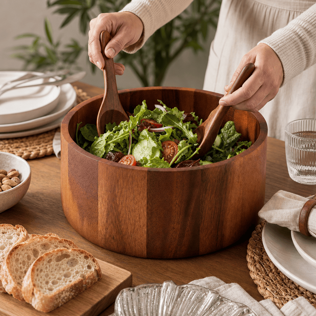 Arthur Court Wood Bowls / Boards Tulip Shape Acacia Wood Salad Bowl Large