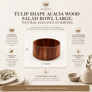 Arthur Court Wood Bowls / Boards Tulip Shape Acacia Wood Salad Bowl Large