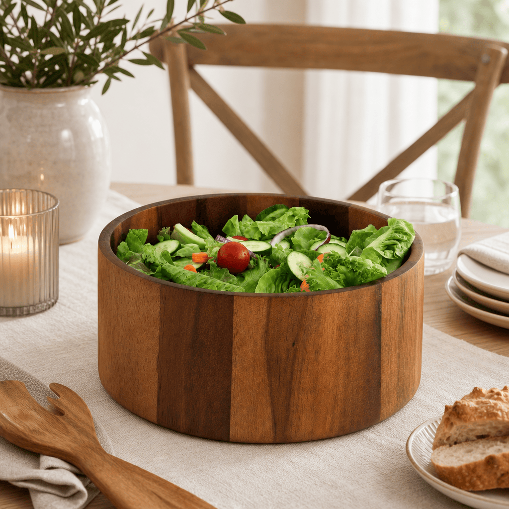 Arthur Court Wood Bowls / Boards Tulip Shape Acacia Wood Salad Bowl Large