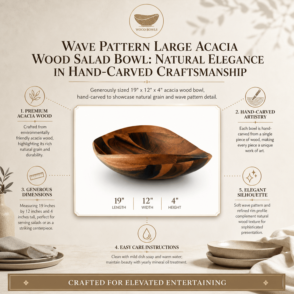 Arthur Court Wood Bowls / Boards Wave Pattern Large Acacia  Wood Salad Bowl