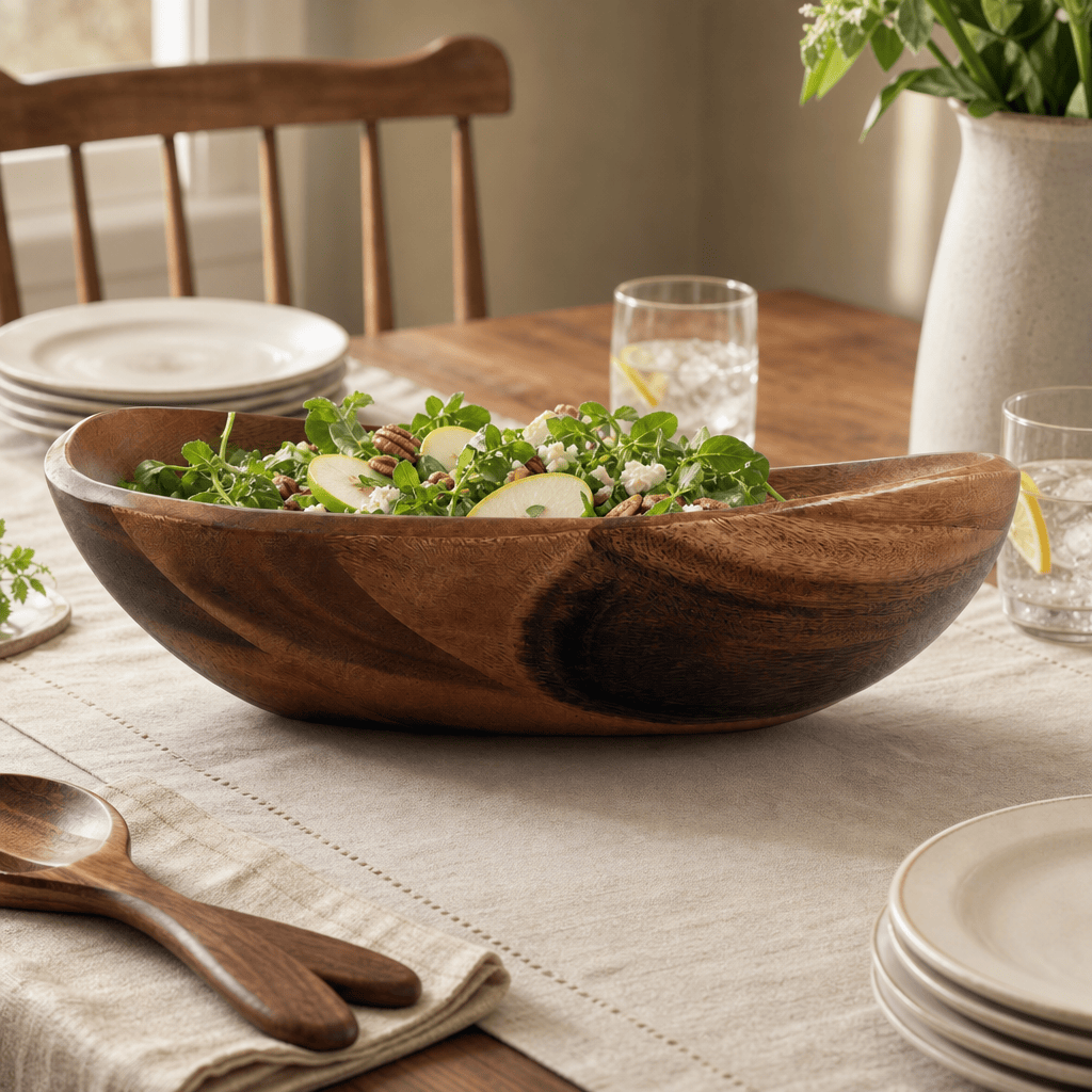 Arthur Court Wood Bowls / Boards Wave Pattern Large Acacia  Wood Salad Bowl