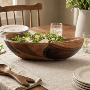 Arthur Court Wood Bowls / Boards Wave Pattern Large Acacia  Wood Salad Bowl