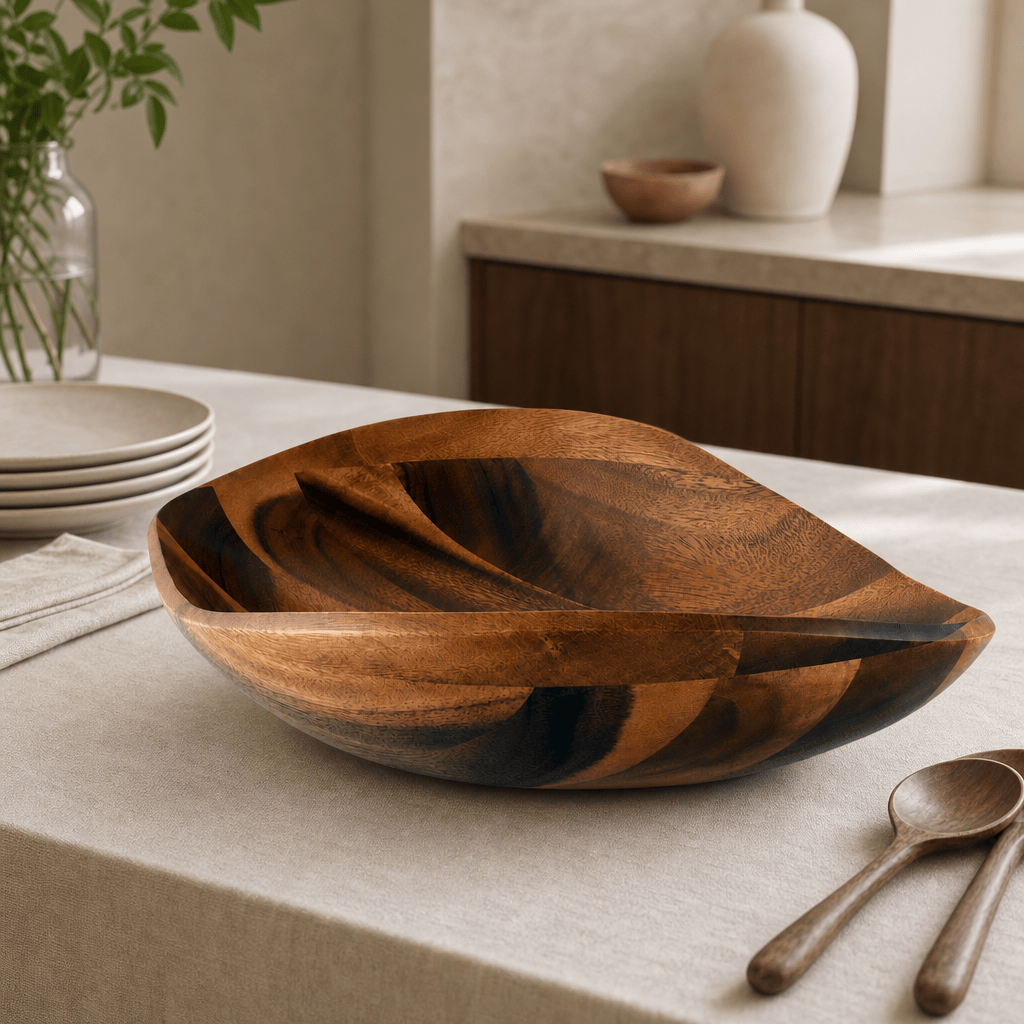 Arthur Court Wood Bowls / Boards Wave Pattern Large Acacia  Wood Salad Bowl