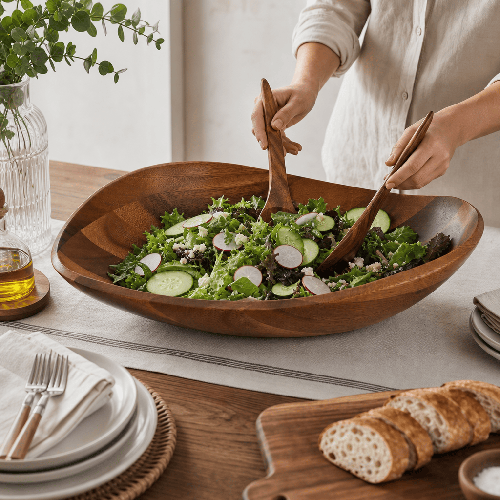 Arthur Court Wood Bowls / Boards Wave Pattern Large Acacia  Wood Salad Bowl
