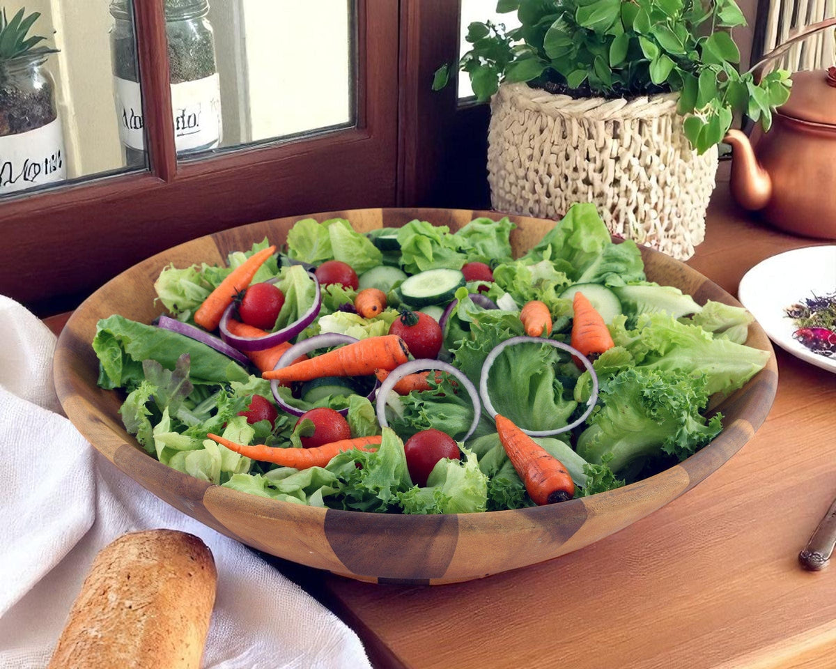 Arthur Court Wood Bowls / Boards Wok Style Wooden Acacia Salad Bowl Extra Large