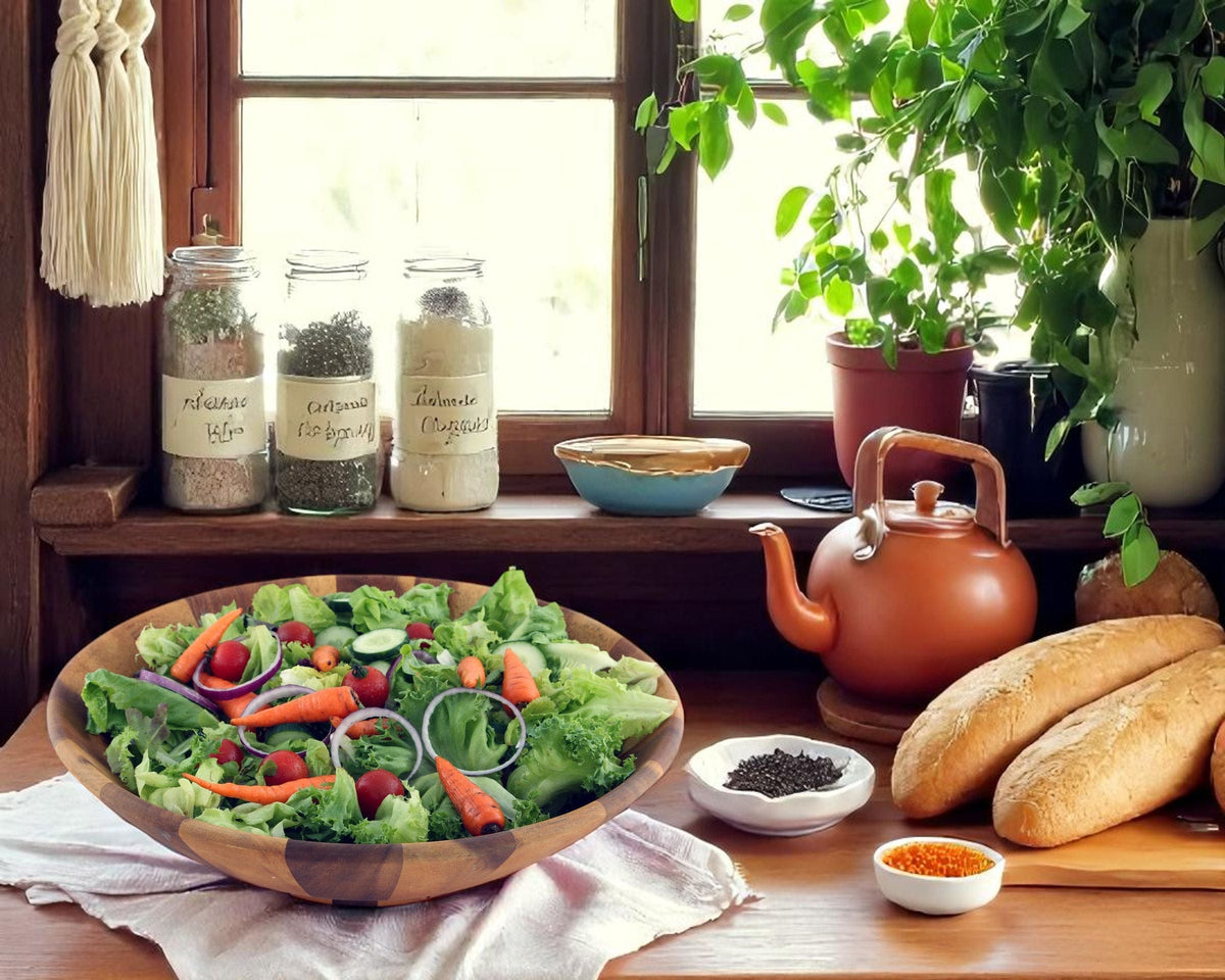 Arthur Court Wood Bowls / Boards Wok Style Wooden Acacia Salad Bowl Extra Large