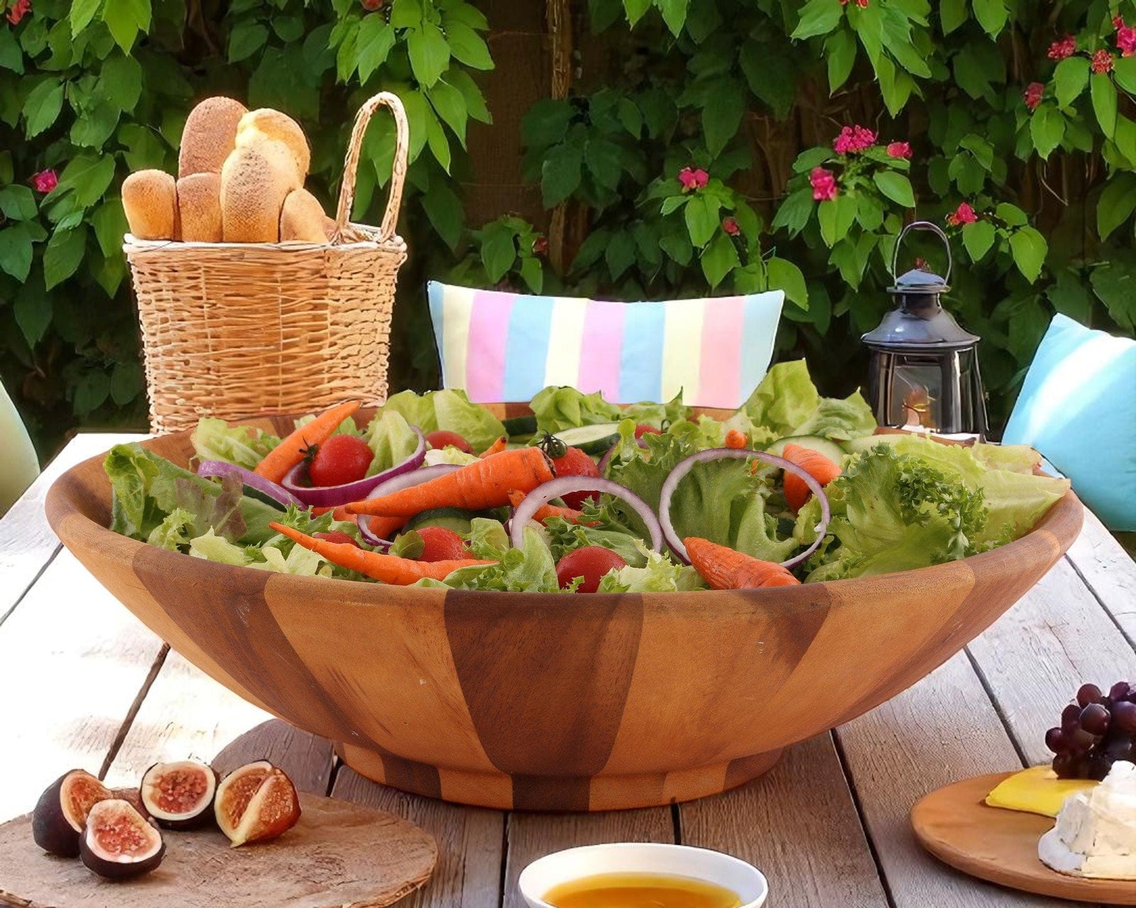 Arthur Court Wood Bowls / Boards Wok Style Wooden Acacia Salad Bowl Extra Large