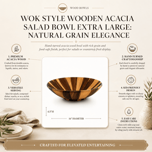 Arthur Court Wood Bowls / Boards Wok Style Wooden Acacia Salad Bowl Extra Large