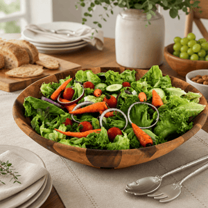 Arthur Court Wood Bowls / Boards Wok Style Wooden Acacia Salad Bowl Extra Large