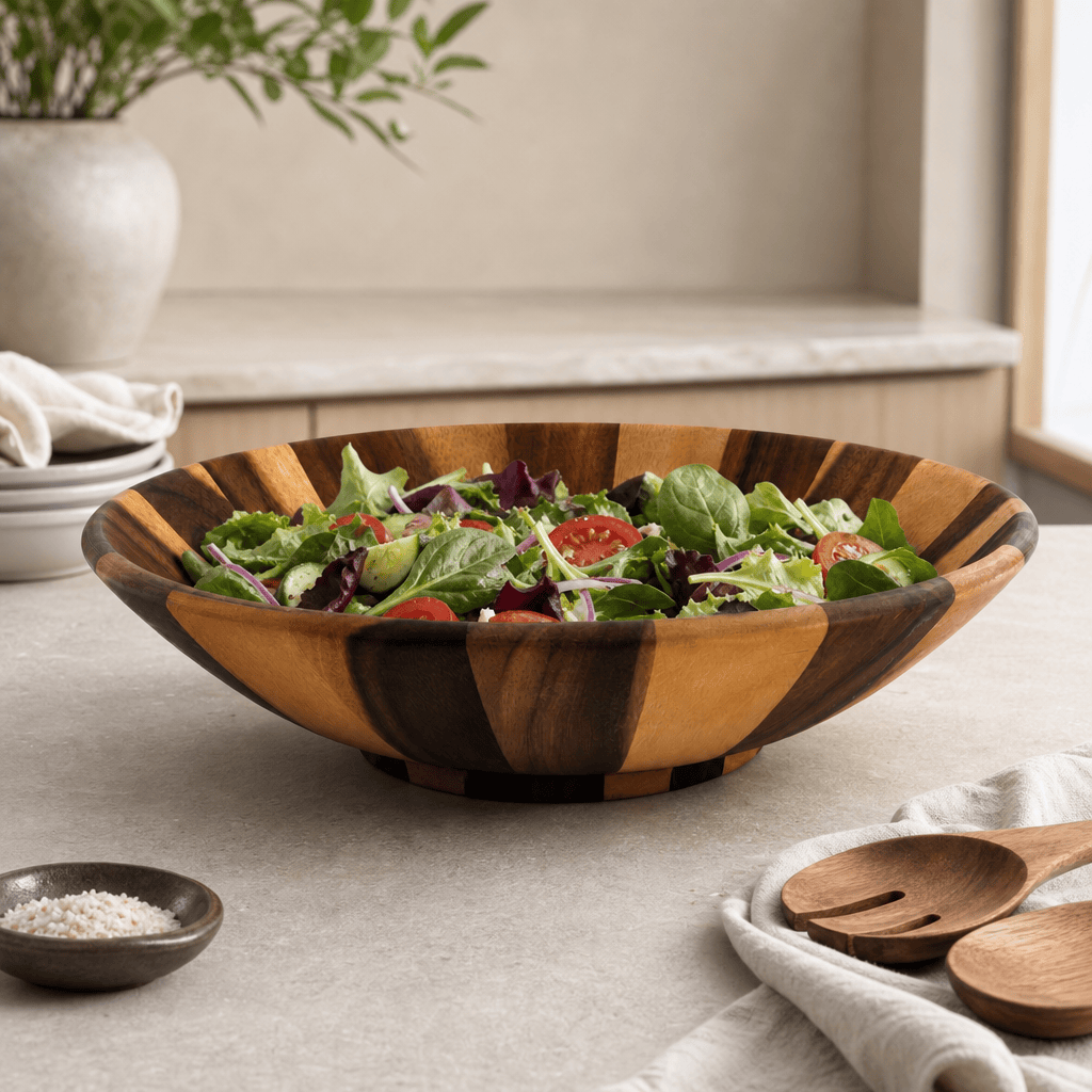 Arthur Court Wood Bowls / Boards Wok Style Wooden Acacia Salad Bowl Extra Large