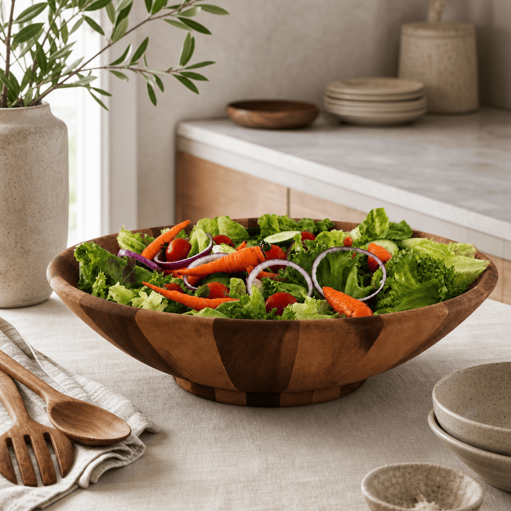Arthur Court Wood Bowls / Boards Wok Style Wooden Acacia Salad Bowl Extra Large