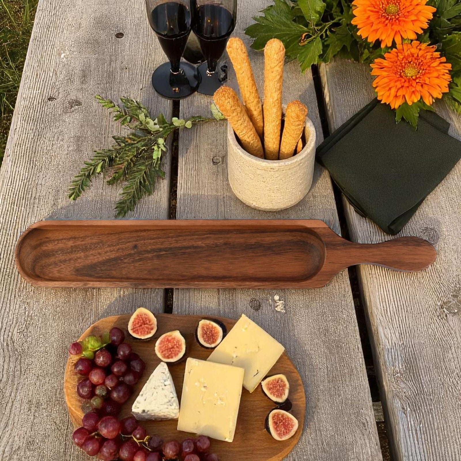 Arthur Court Wood Bowls / Boards Wood Cracker Tray with Handle