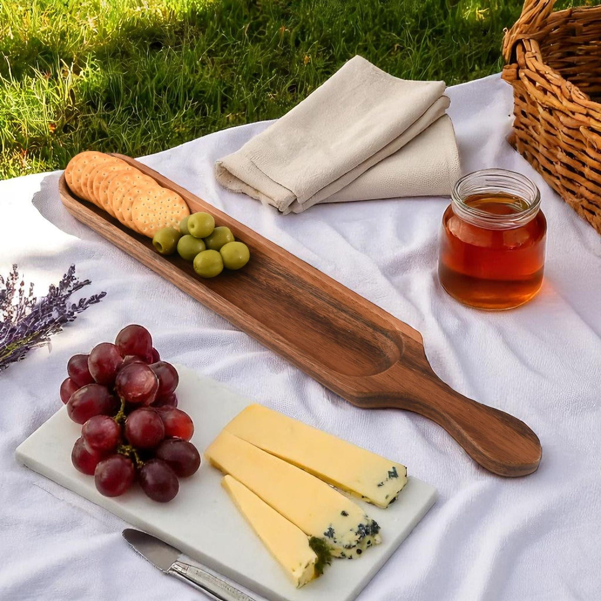 Arthur Court Wood Bowls / Boards Wood Cracker Tray with Handle