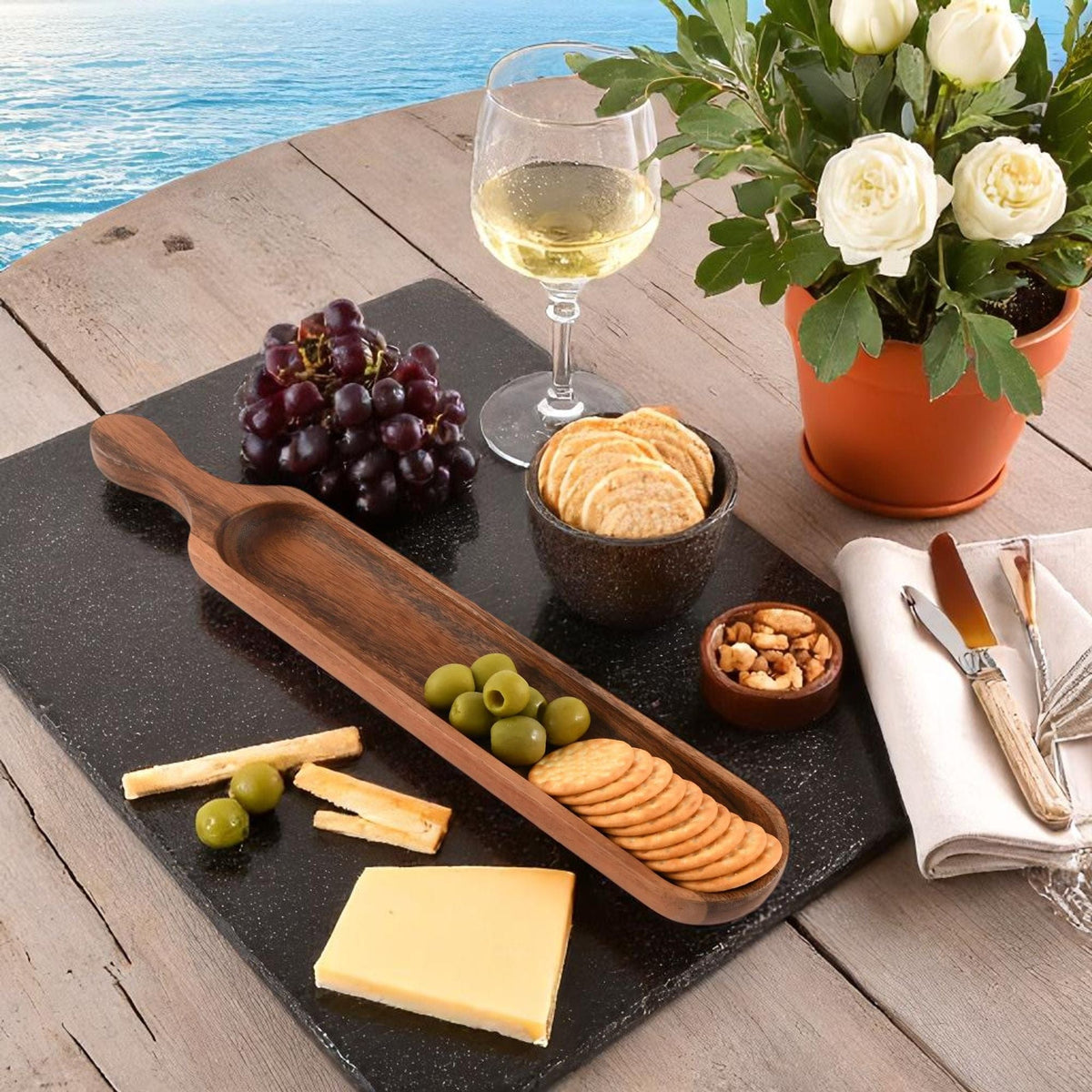 Arthur Court Wood Bowls / Boards Wood Cracker Tray with Handle