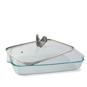 Arthur Court Farmer's Market Rooster Lid with Pyrex 3 quart Baking Dish