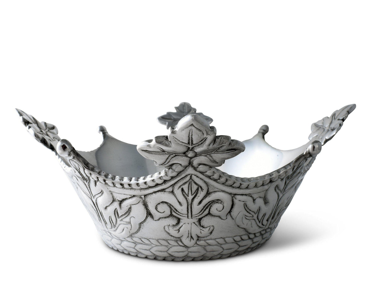 Elegantly adorned serving bowl viewed from a side angle, showcasing intricate designs, ideal for luxury home decor.