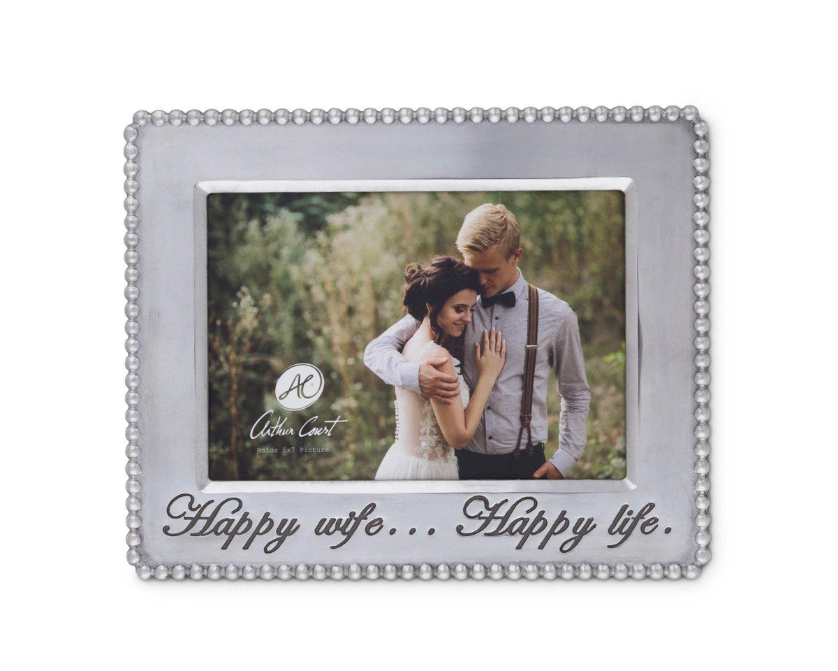 The Arthur Court photo frame, viewed from the front, features elegant beaded edges and a heartfelt inscription, perfect for luxury home decor.