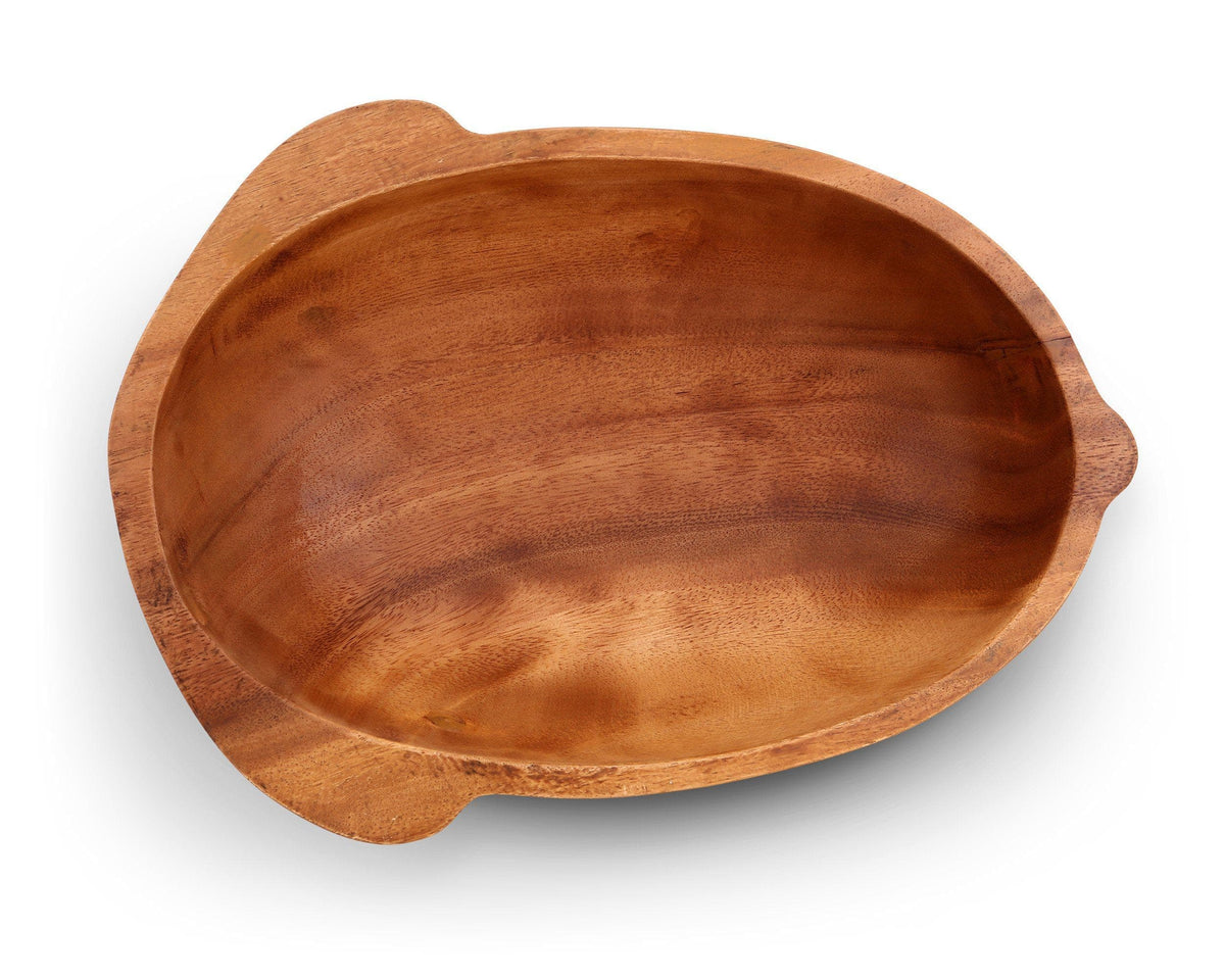 Wooden salad bowl crafted from premium material, viewed from above, highlighting its artisanal craftsmanship and elegant accent.