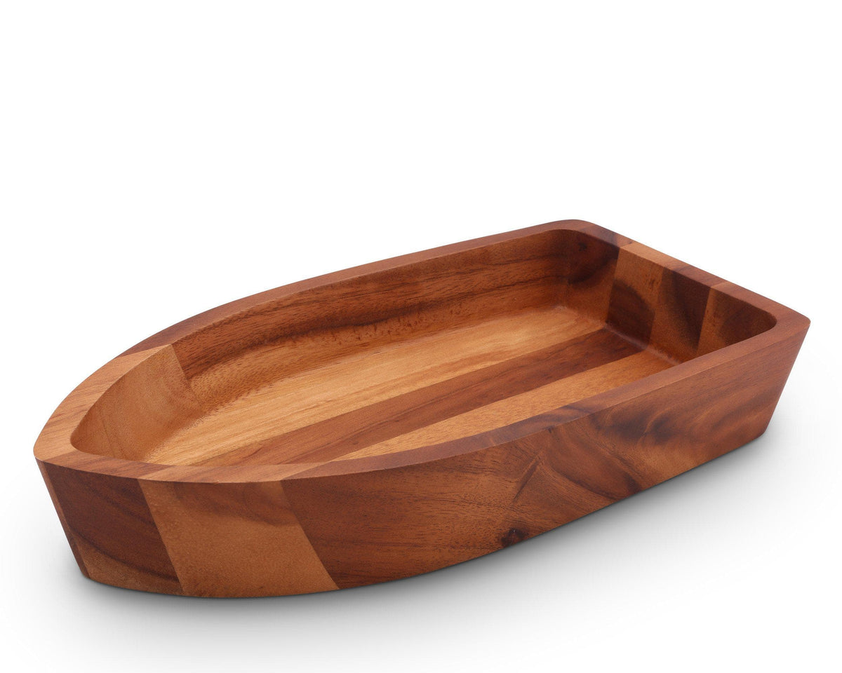Angled view of a wooden salad bowl showcasing artisanal craftsmanship, ideal for modern classic table settings and kitchen decor.