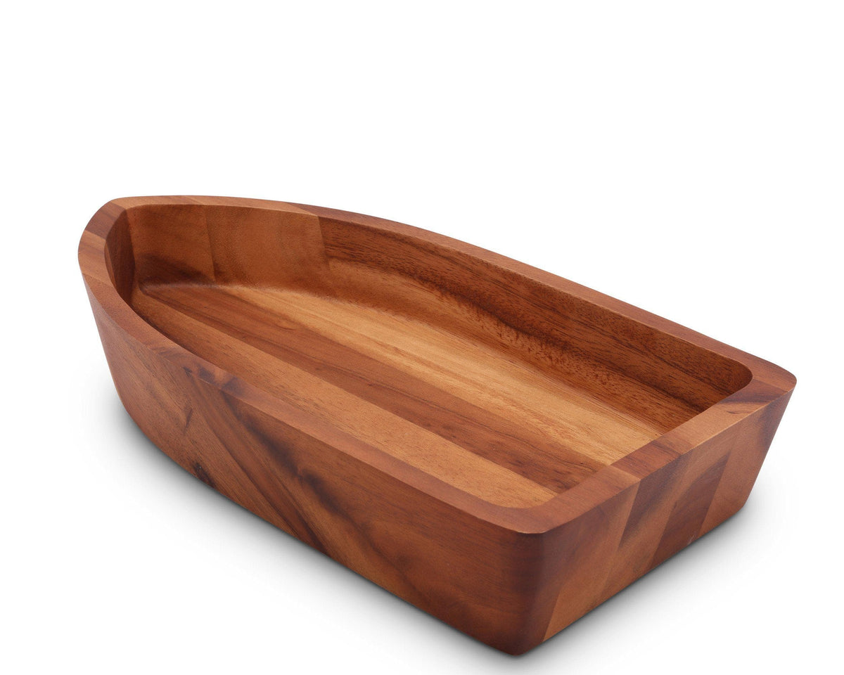 Solid wood salad bowl viewed from an angled perspective, showcasing artisanal craftsmanship and a modern classic design.