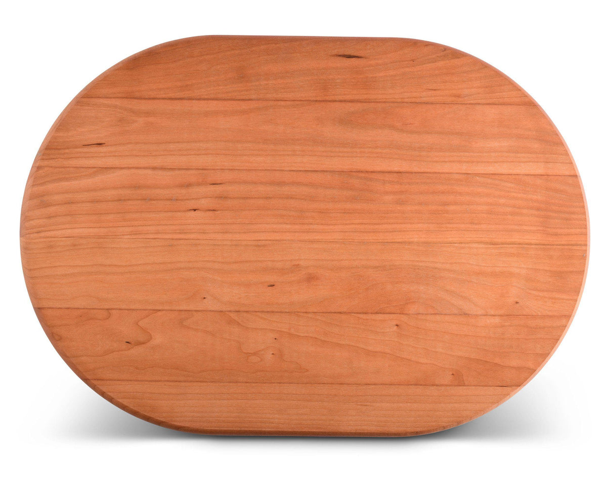 A premium carving board made of rich wood viewed from above, highlighting its artisanal craftsmanship and modern classic design.