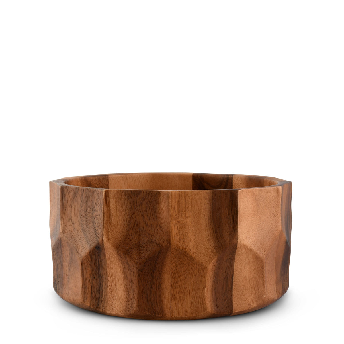 This wooden salad bowl, angled slightly from the side, showcases handcrafted detail perfect for modern table settings.