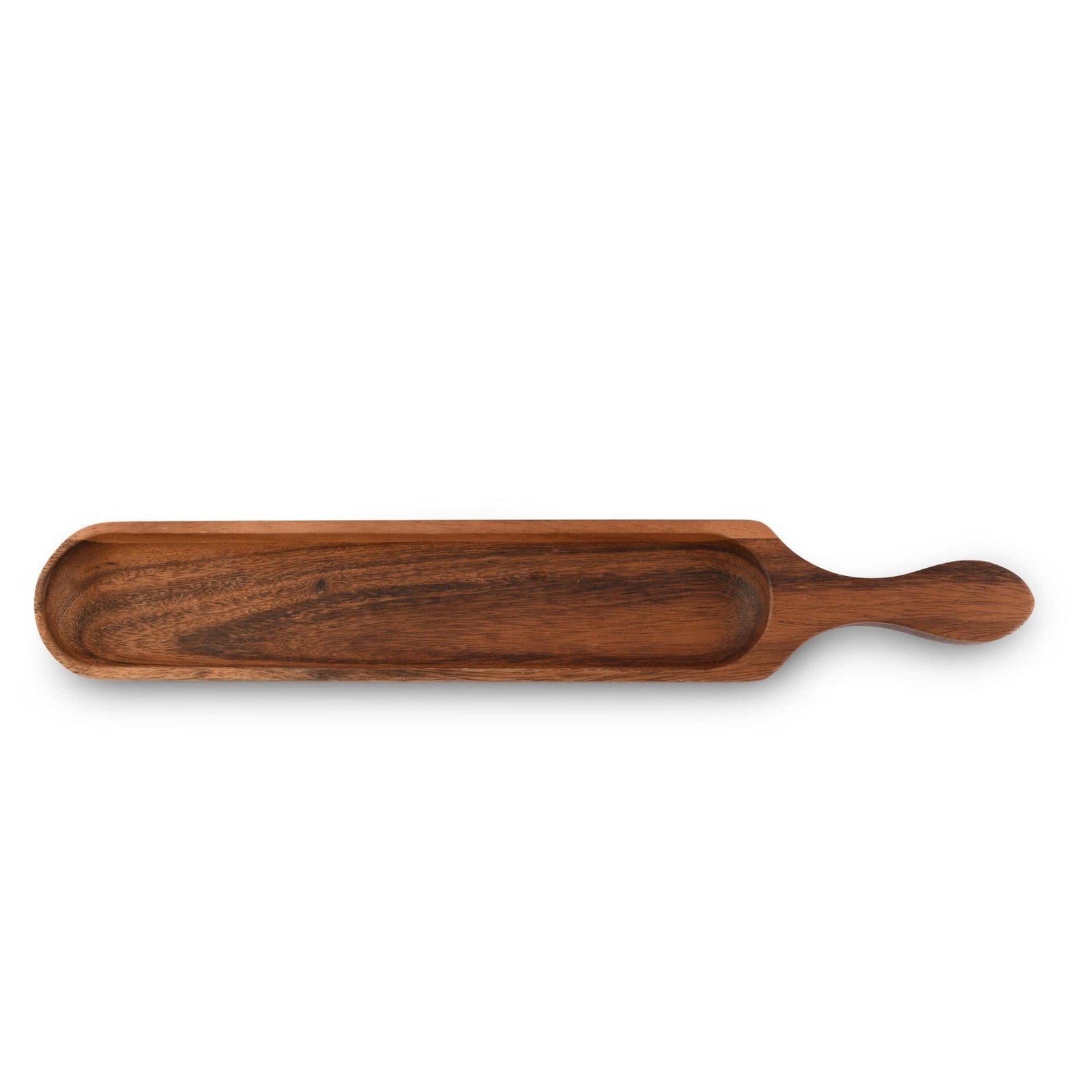 A handcrafted Cracker Tray viewed from above, showcasing rich wood grain, ideal as a modern classic serving piece.